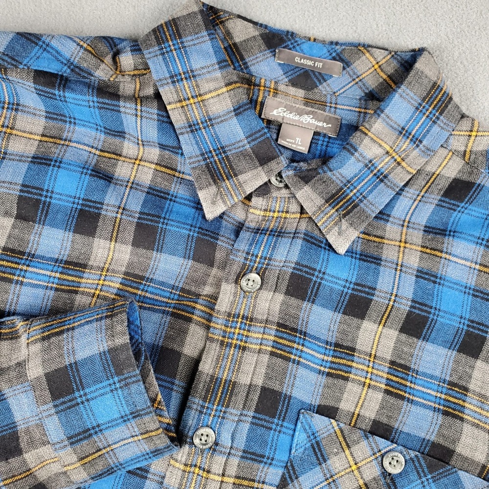 Eddie Bauer Flannel Shirt Classic Fit Plaid Button Up Long‎ Sleeve Mens TL